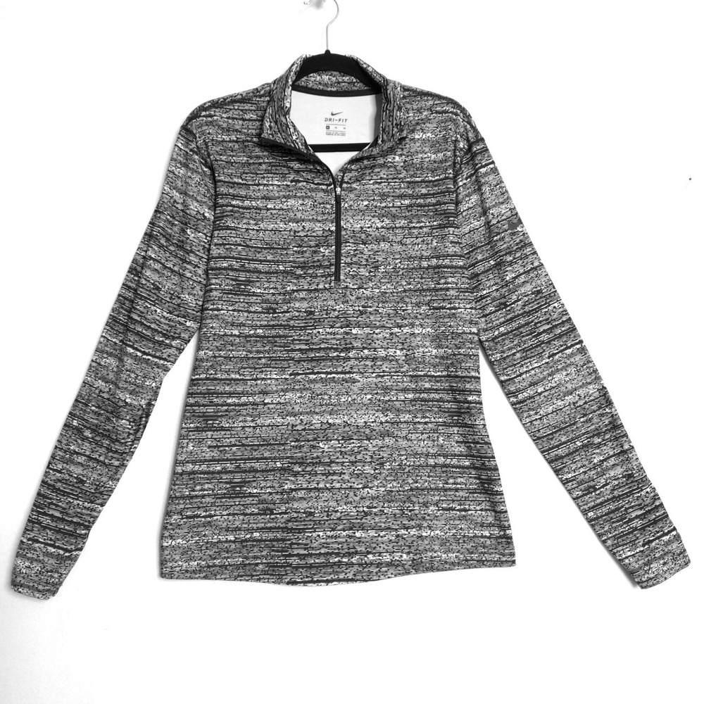 Nike Dri Fit Quarter Zip Pullover Womens XL Black White Athletic Top Long Sleeve